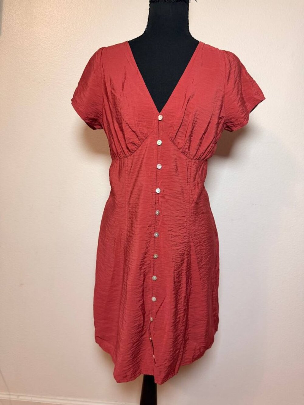 Madewell Brick Red Button Front Mini Dress V Neck Cottagecore 70s Retro 4